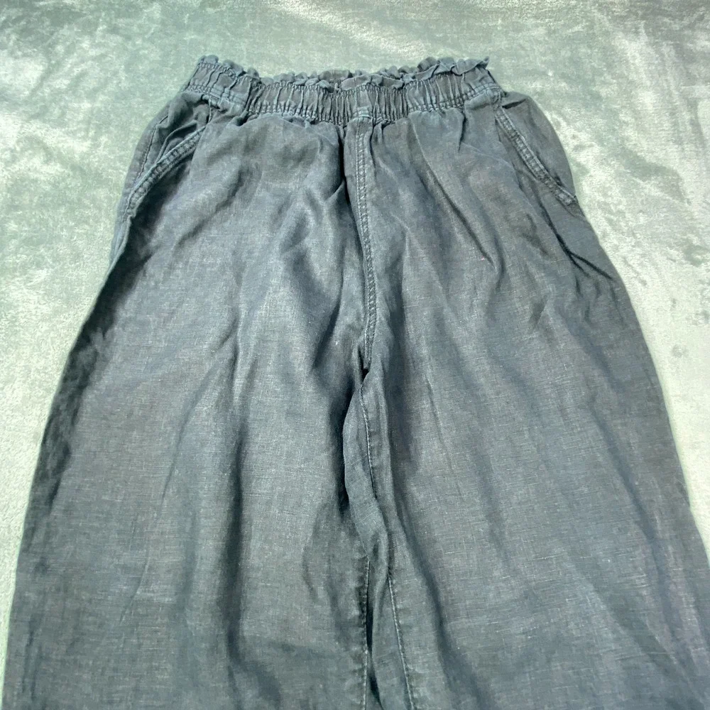 H&M Linen Blend Pants Womens XS Black Wide Leg Pull On Lagenlook Minimalist Chic